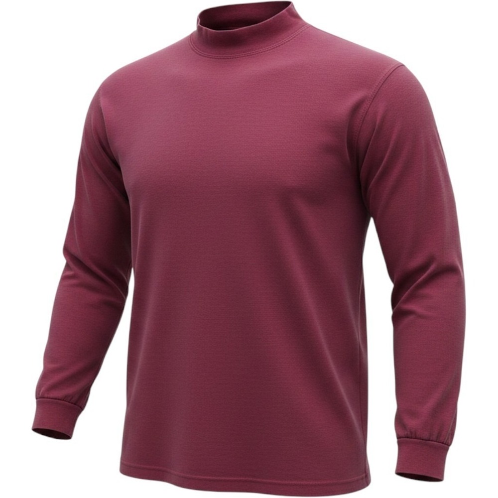 Van Heusen 417‎ Mock Neck Shirt Mens XL Burgundy Good Vintage Cotton Long Sleeve